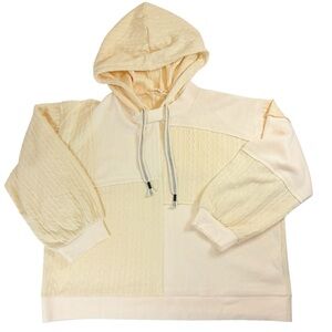 POL Cream Cable Knit Patchwork Hoodie Size M Oversized Boho Cozy